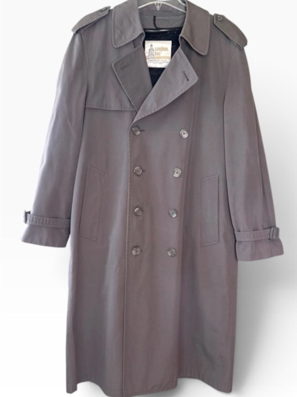 Vintage London Fog Men’s Gray Double-Breasted Trench Coat Size 38 Reg
